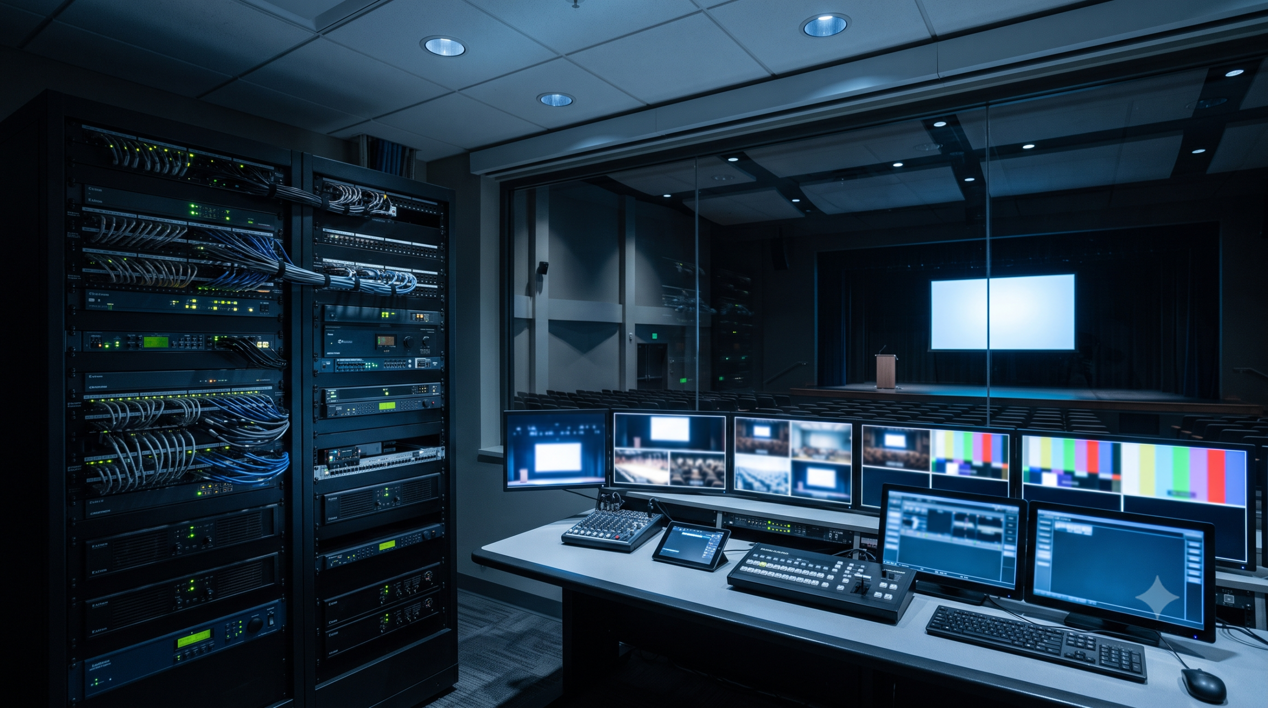 Auditorium di un centro congressi aziendale con tre sale unibili e proiezione laser 4K