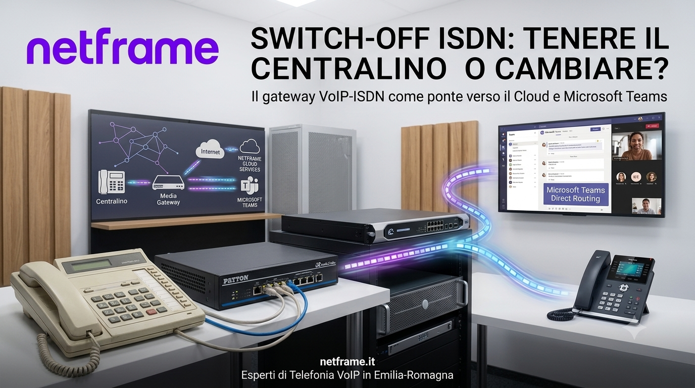 Gateway VoIP-ISDN in rack collegato a un centralino telefonico tradizionale