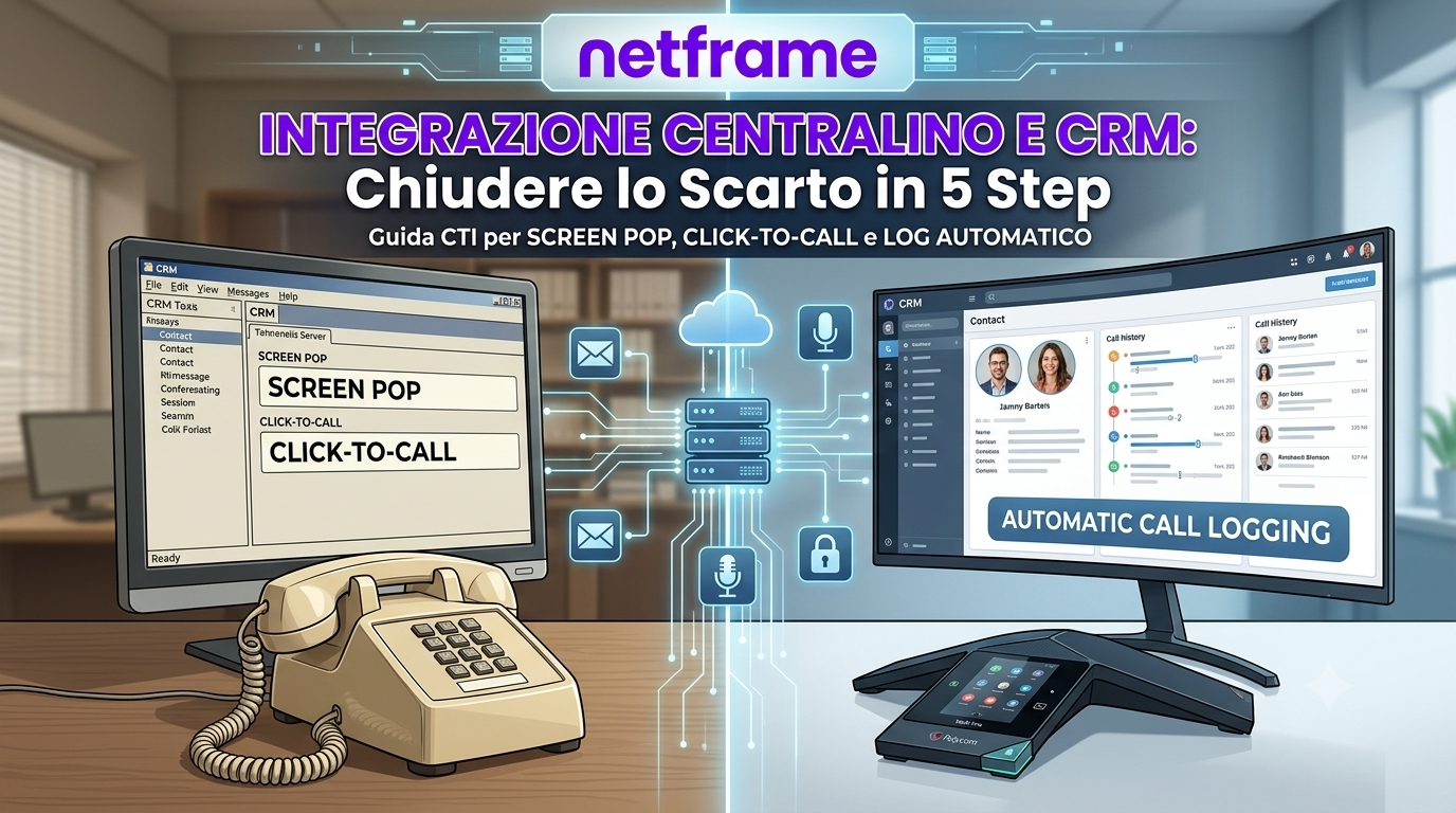 Operatore con cuffia davanti al monitor con la scheda cliente aperta durante una chiamata