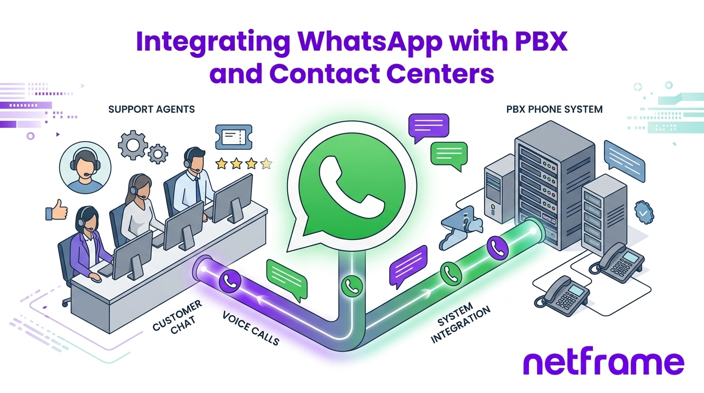 Operatore di contact center con cuffia davanti a un monitor che mostra conversazioni di chat accanto a una telefonata, con telefono IP e smartphone sulla scrivania
