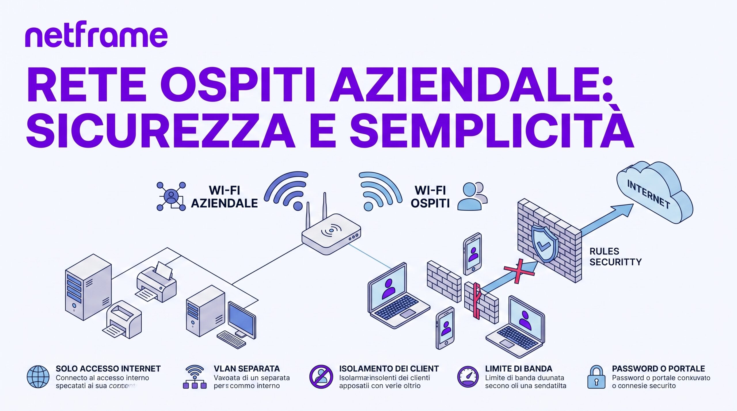 Reception di un'azienda con un visitatore che collega il portatile al Wi-Fi mentre la receptionist gli indica il nome della rete ospiti